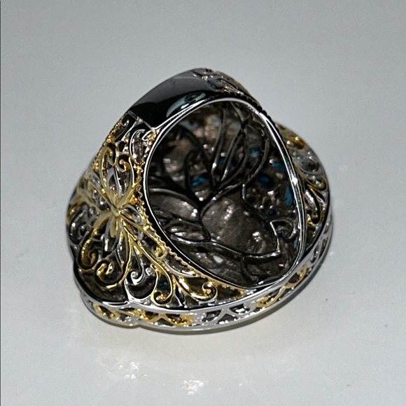 Flowing Hair Beauty Matte Sterling Gold Accent London Blue Topaz Designer Ring - Picture 5 of 9